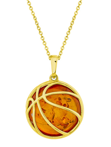 14K Gold-plated 925 Sterling Silver Basketball Pendant Necklace 20