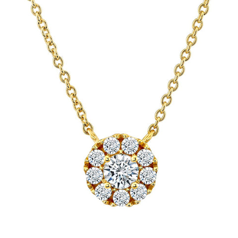 .50 Carat Round-Cut Moissanite Halo Pendant Necklace in 18K Yellow Gold Over Silver 16