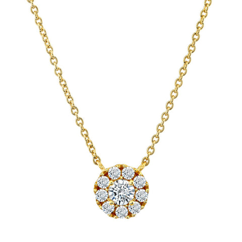 .50 Carat Round-Cut Real Moissanite Halo Pendant Necklace in 18K Yellow Gold Over Silver 16