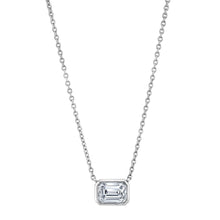 1 Ct. Moissanite Emerald-cut East West Pendant Necklace 18K White Gold on Silver Adjustable Chain