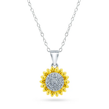 Womens 14K Gold Plated Sun Flower Pendant Necklace & Bracelet Set Cubic Zirconia Two-Tone Adjustable Chain