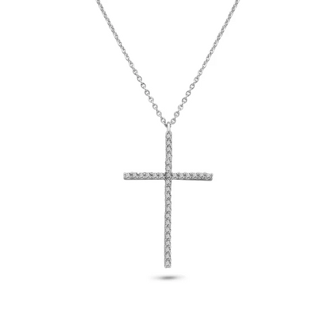 Womens Sterling Silver 925 Cross Pendant Necklace Cubic Zirconia Adjustable Chain 16-18in