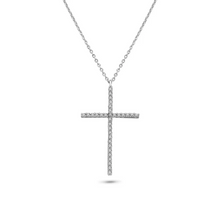 Womens Sterling Silver 925 Cross Pendant Necklace Cubic Zirconia Adjustable Chain 16-18in