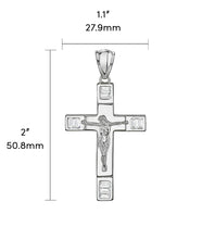 925 Sterling Silver Cross Crucifix Pendant Necklace Baguette CZ 2-Inch