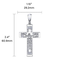 2.2 Carats 925 Sterling Silver Cross Crucifix Pendant Necklace Baguette CZ 2.4-Inch