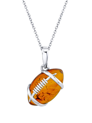 925 Sterling Silver Football Pendant Amber Necklace 20