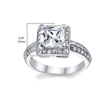 Women's 2 Carat Princess Cut Cubic Zirconia Sterling Silver 925 Wedding Engagement Ring Sizes 4-11