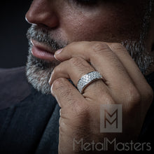 Sterling Silver 2.25Ct. Men's Wedding Band Engagement Ring Cubic Zirconia CZ 9MM 3 Row Sizes 7 to 13