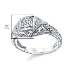 Women's Carved Sterling Silver Vintage Cubic Zirconia Bridal Engagement Ring Sizes 5-9