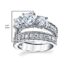 Women's Sterling Silver Past Present Future 2-Pc Bridal Set Engagement Wedding Ring Cubic Zirconia