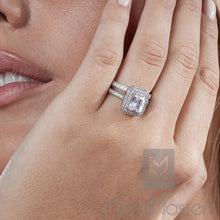 Women's 2 Carat Emerald Cut Sterling Silver Cubic Zirconia Wedding Ring Engagement Band Bridal Set