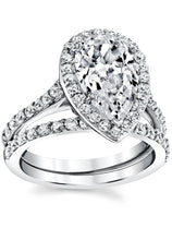 3CT Teardrop Pear Shape Solitaire AAA CZ Engagement Ring Bridal Set in 2 piece Sterling Silver 925