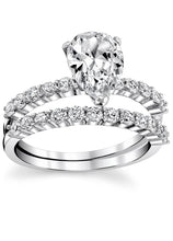 Women's Sterling Silver 925 Bridal Set Engagement Rings 1.5 Carat Pear Tear Shape Cubic Zirconia 5-9