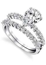 Women's Sterling Silver 925 Bridal Set Engagement Rings 1.5 Carat Pear Tear Shape Cubic Zirconia 5-9