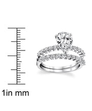 Women's Sterling Silver 925 Bridal Set Engagement Rings 1.5 Carat Pear Tear Shape Cubic Zirconia 5-9