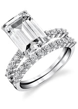 Women's Sterling Silver 925 Bridal Set Engagement Rings 4.5 Ct Emerald Cubic Zirconia 5-9