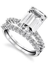 Women's Sterling Silver 925 Bridal Set Engagement Rings 4.5 Ct Emerald Cubic Zirconia 5-9