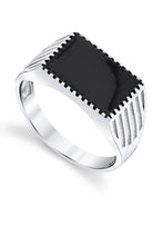 Men's Signet Pinky Ring Sterling Silver Black Enamel Inlay Milgrain Caved 10MM