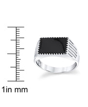 Men's Signet Pinky Ring Sterling Silver Black Enamel Inlay Milgrain Caved 10MM