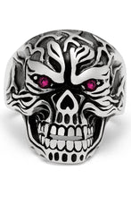 Men's Skull Biker Ring Sterling Silver 925 with Red Ruby Eyes 25MM