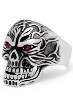 Men's Skull Biker Ring Sterling Silver 925 with Red Ruby Eyes 25MM