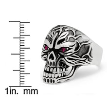 Men's Skull Biker Ring Sterling Silver 925 with Red Ruby Eyes 25MM