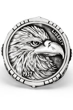 Men's American Eagle Coined Signet Ring 1937 Liberty Sterling Silver 925 25MM