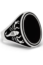 Men's Scorpio Zodiac Sign Ring 925 Sterling Silver Black Onyx Stone Oval 25MM