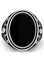 Men's Scorpio Zodiac Sign Ring 925 Sterling Silver Black Onyx Stone Oval 25MM