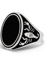 Men's Scorpio Zodiac Sign Ring 925 Sterling Silver Black Onyx Stone Oval 25MM