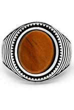 Men's Tiger Eye Sterling Silver Ring Oval Shaped Signet 17MM