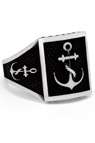 Men's Nautical Anchor Sailing Ring Sterling Silver 925 Black Vintage Signet 16MM