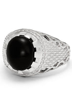 Men's Black Cabochon Onyx Sterling Silver 925 Ring 16MM