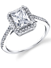 Women's Sterling Silver 925 1ct. Engagement Wedding Ring Radiant-Cut Cubic Zirconia Halo