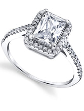 Women's Sterling Silver 925 1ct. Engagement Wedding Ring Radiant-Cut Cubic Zirconia Halo