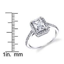 Women's Sterling Silver 925 1ct. Engagement Wedding Ring Radiant-Cut Cubic Zirconia Halo