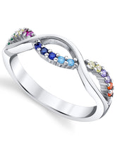 Womens Sterling Silver 925 Infinity Ring Band Multi-color Rainbow Cubic Zirconia
