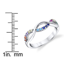 Womens Sterling Silver 925 Infinity Ring Band Multi-color Rainbow Cubic Zirconia