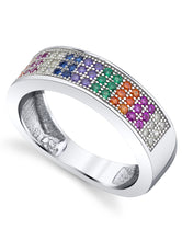 Womens Sterling Silver 925 Ring Band Multi-color Micro Pave Set Cubic Zirconia
