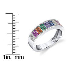 Womens Sterling Silver 925 Ring Band Multi-color Micro Pave Set Cubic Zirconia
