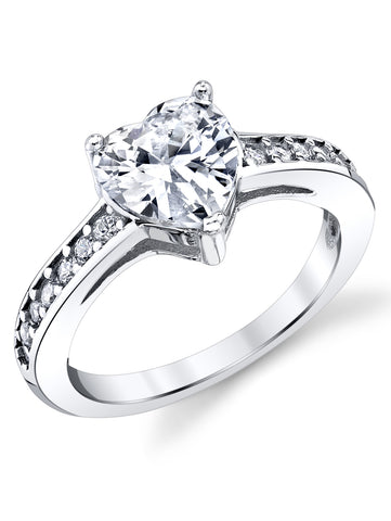 Womens Sterling Silver 925 1.25ct Engagement Wedding Ring Heart Shape Cubic Zirconia