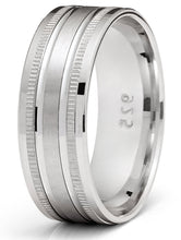 Men's Sterling Silver 925 Ring Grooved Milgrain Wedding Band Comfort-Fit 7MM