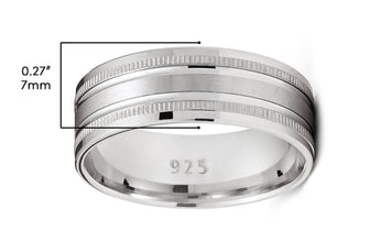 Men's Sterling Silver 925 Ring Grooved Milgrain Wedding Band Comfort-Fit 7MM