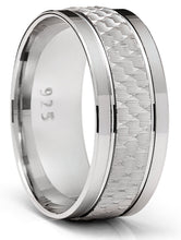 Sterling Silver 925 Ring Hammered Wedding Band Comfort-Fit 8MM