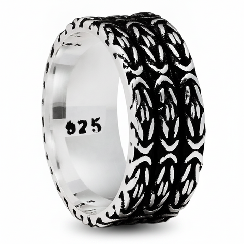 Men's Sterling Silver 925 Ring Oxidized Byzantine Wedding Band Comfort-Fit 9MM