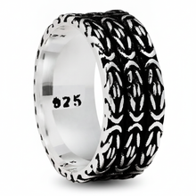 Men's Sterling Silver 925 Ring Oxidized Byzantine Wedding Band Comfort-Fit 9MM