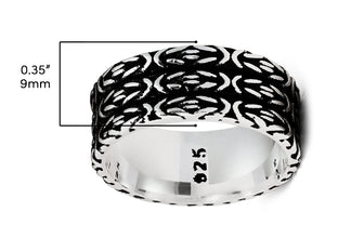 Men's Sterling Silver 925 Ring Oxidized Byzantine Wedding Band Comfort-Fit 9MM