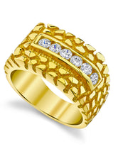 Mens Sterling Silver 925 .36Ct Goldtone Nugget Wedding Band Ring Cubic Zirconia CZ 12MM