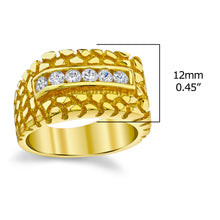Mens Sterling Silver 925 .36Ct Goldtone Nugget Wedding Band Ring Cubic Zirconia CZ 12MM