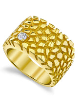 Mens Sterling Silver 925 Goldtone Nugget Wedding Band Engagement Ring Cubic Zirconia CZ 13.5MM